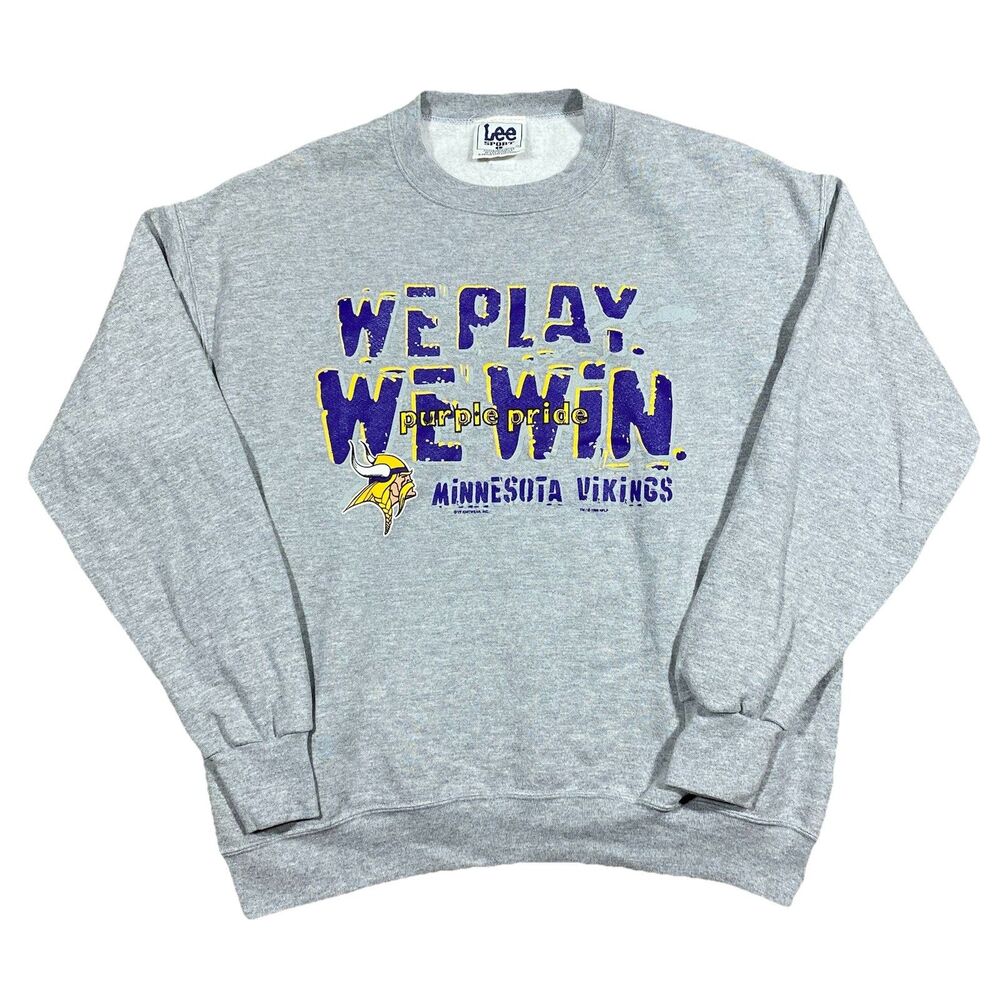 VTG 1996 Lee Sport Minnesota Vikings We Play We Win NFL Sweatshirt Gray L